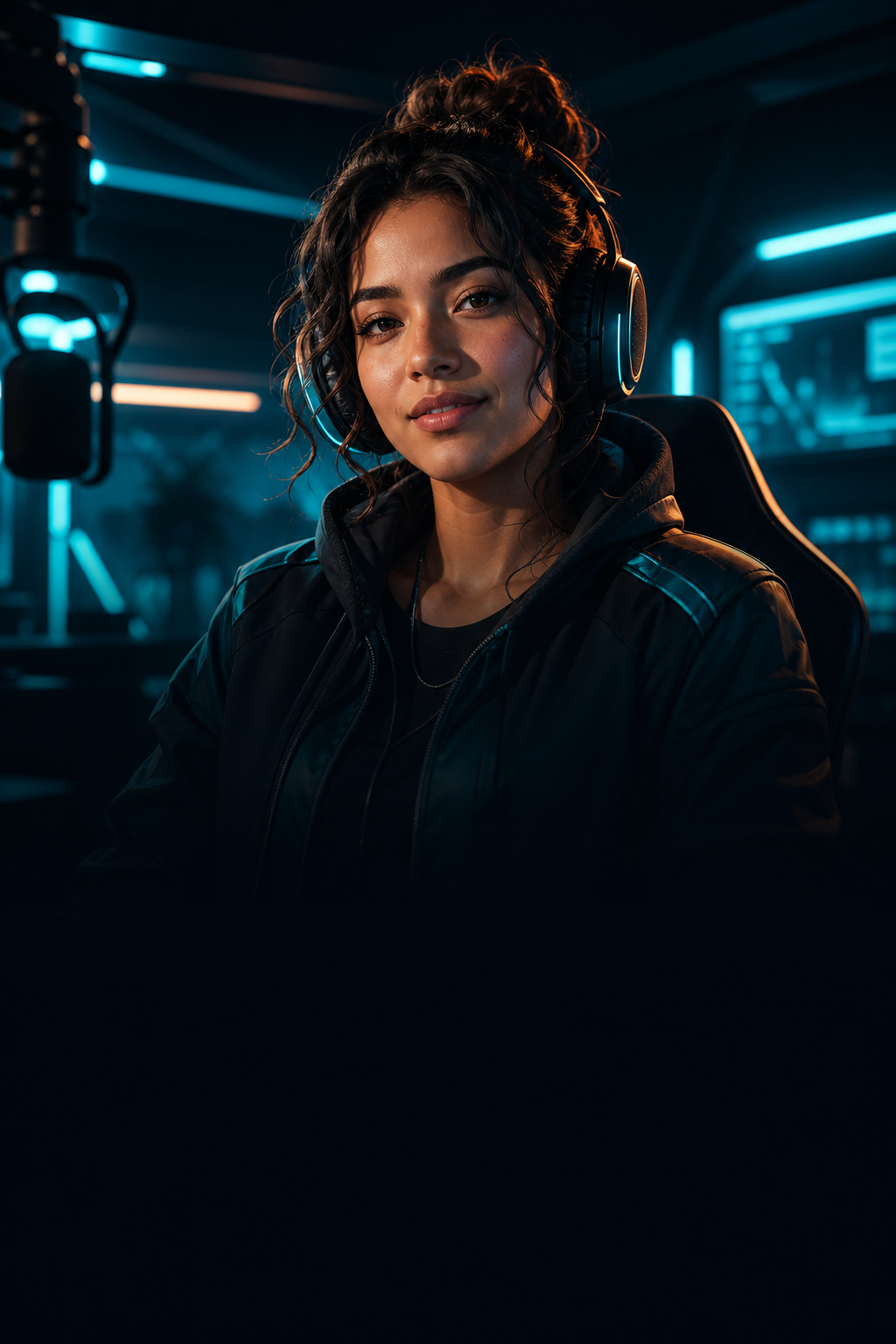 Gaming creator in a futuristic streaming studio
